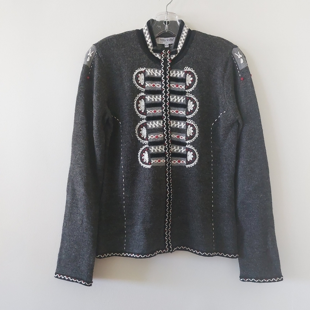 Terra Nostra collection embroidery wool blend cardigan size M